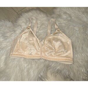 Bali 3372 Double Support Spa Closure Bra Satin WF Floral Womens 36D Beige New